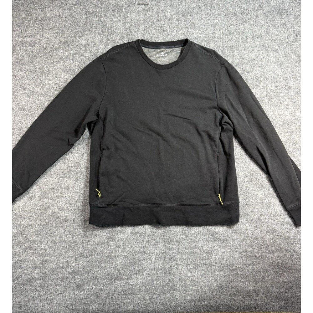 Bombas Men’s Crewneck Sweatshirt – Black – Size L – 100% Cotton – Zip Pockets